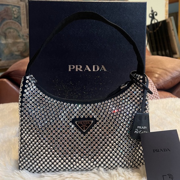 Authentic Prada Black Satin Crystal Re-Edition 2000 Mini Bag - Picture 1 of 11